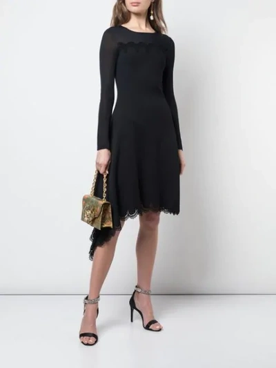 Shop Oscar De La Renta Round Neck Lace Dress In Black