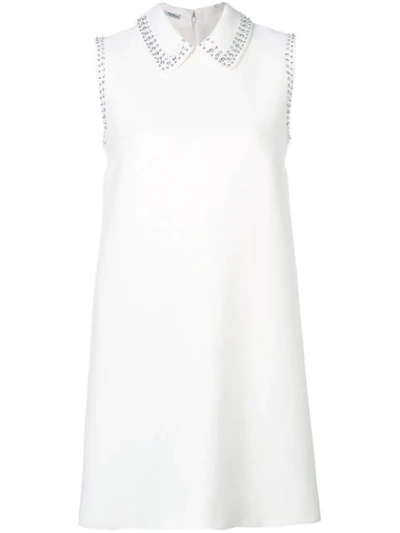 Shop Miu Miu Rhinestone Embellished Straight Dress In White