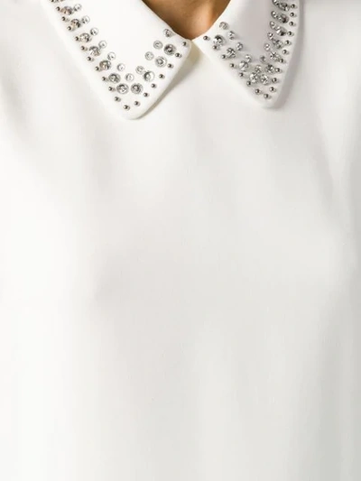 Shop Miu Miu Rhinestone Embellished Straight Dress In White