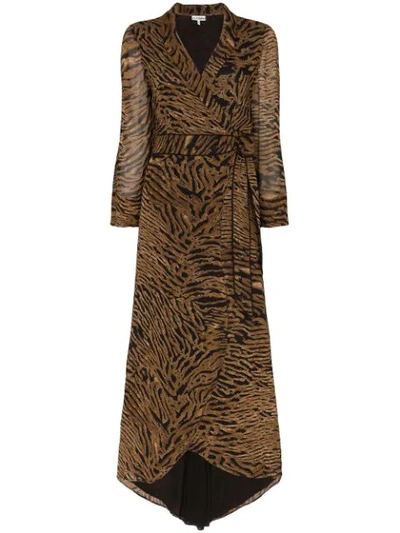 Shop Ganni Tiger Print Wrap Dress In Brown