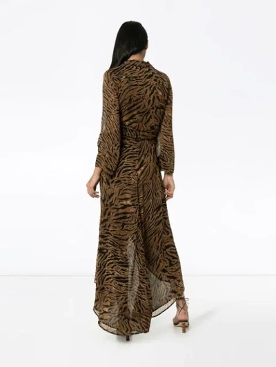 Shop Ganni Tiger Print Wrap Dress In Brown