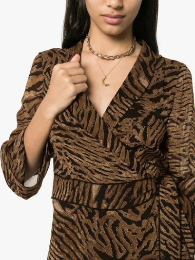 Shop Ganni Tiger Print Wrap Dress In Brown