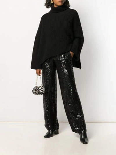 Shop P.a.r.o.s.h Embellished Wide-leg Trousers In Black