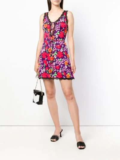 Shop Alexa Chung Floral Print Lace Trim Dress In Purple