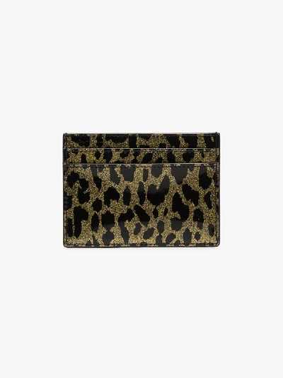 Shop Saint Laurent Gold And Black Leopard Print Leather Card Holder