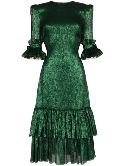 Shop The Vampire's Wife Veneration Leaf-print Midi Dress In Green