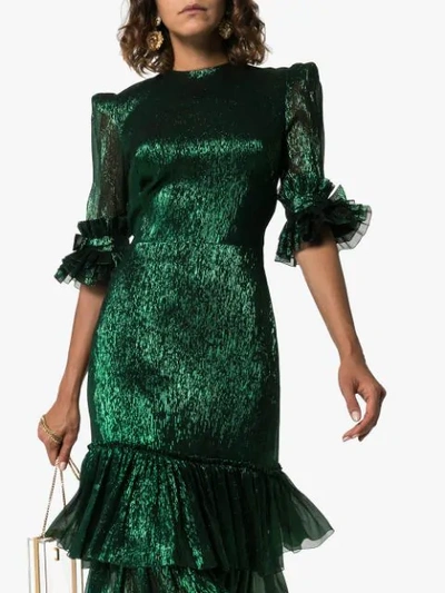 Shop The Vampire's Wife Veneration Leaf-print Midi Dress In Green