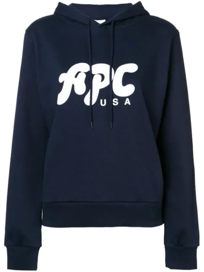 Shop Apc A.p.c. Logo Print Hoodie - Blue