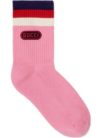 Shop Gucci Rubber Stamp Contrast Stripe Socks - Pink