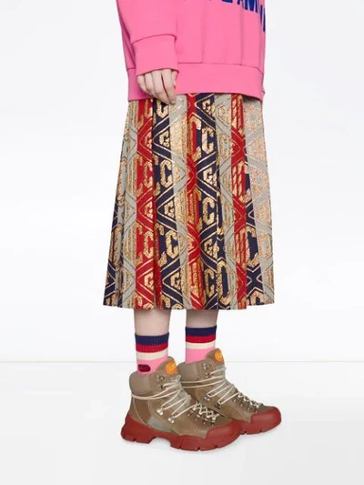 Shop Gucci Rubber Stamp Contrast Stripe Socks - Pink