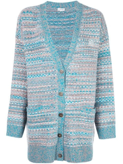 Shop Loewe Crochet Knit Cardigan In 5100 Blue