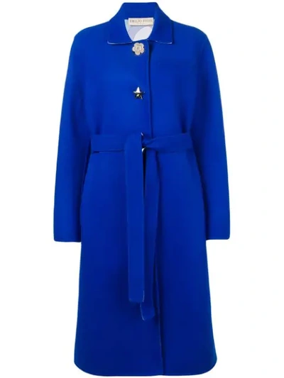 Shop Emilio Pucci Shaped Button Wool Coat In 131 Blu Zaffiro