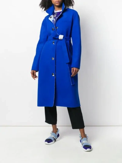 Shop Emilio Pucci Shaped Button Wool Coat In 131 Blu Zaffiro