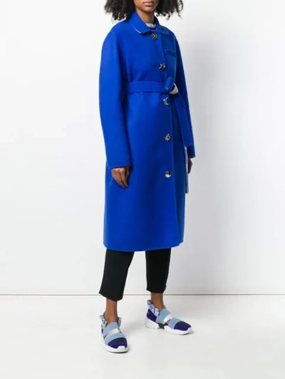 Shop Emilio Pucci Shaped Button Wool Coat In 131 Blu Zaffiro