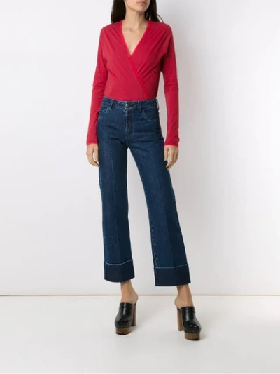 Shop Andrea Bogosian Long Sleeved Wrap Blouse In Red