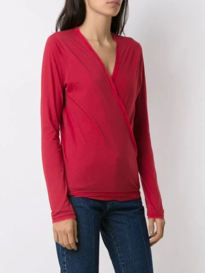 Shop Andrea Bogosian Long Sleeved Wrap Blouse In Red