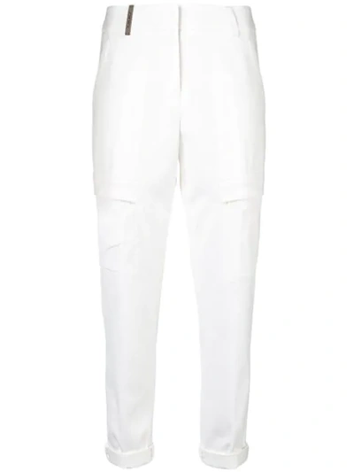 Shop Peserico Cropped Cargo Trousers - White