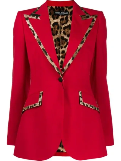 Shop Dolce & Gabbana Leopard Print Trim Blazer Jacket In Red