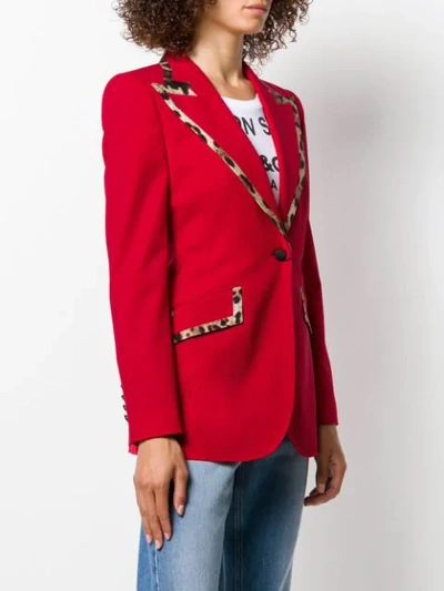 Shop Dolce & Gabbana Leopard Print Trim Blazer Jacket In Red
