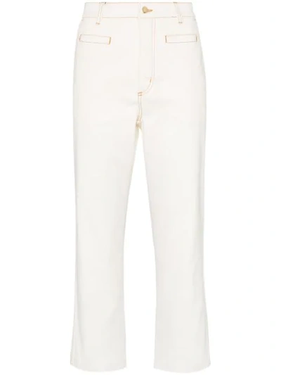 Shop Loewe High-waisted Multi-pocket Cropped Jeans In White