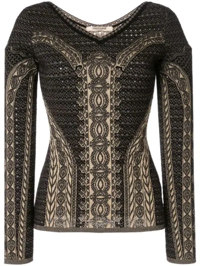 Shop Roberto Cavalli Henna Jacquard Knit Top In Black