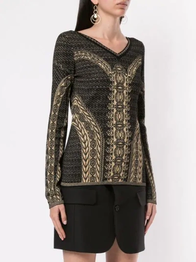 Shop Roberto Cavalli Henna Jacquard Knit Top In Black