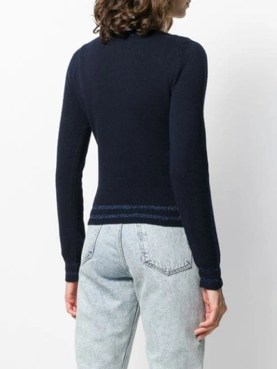 Shop Moncler Oversized Logo Knitted Sweater In Blue