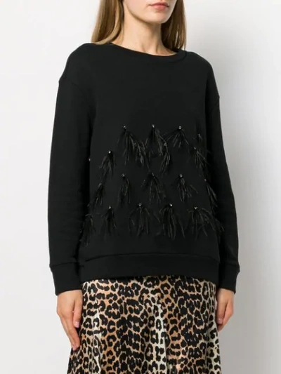 Shop Twinset Feathered Sleeve Jumper In 00006 Nero