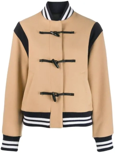 Shop Msgm Toggle Bomber Jacket In Neutrals