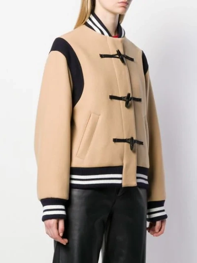 Shop Msgm Toggle Bomber Jacket In Neutrals