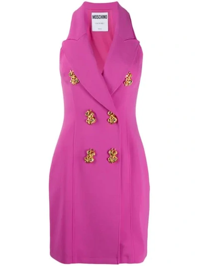 Shop Moschino Double-breasted Mini Dress In Pink