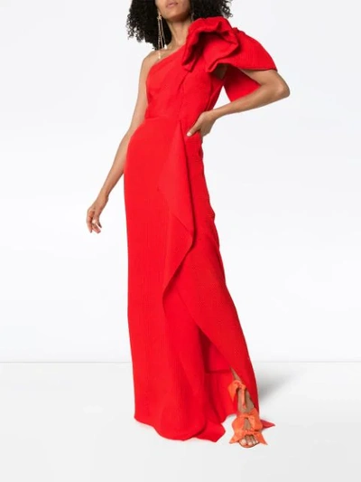 Shop Roland Mouret Belhaven Ruffled Long Gown In Red
