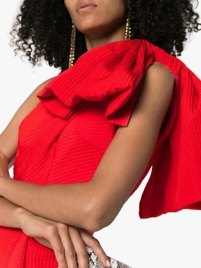 Shop Roland Mouret Belhaven Ruffled Long Gown In Red