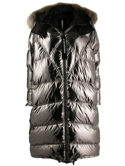 Shop As65 Long Puffer Coat In Silver