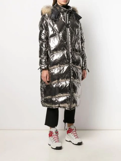 Shop As65 Long Puffer Coat In Silver