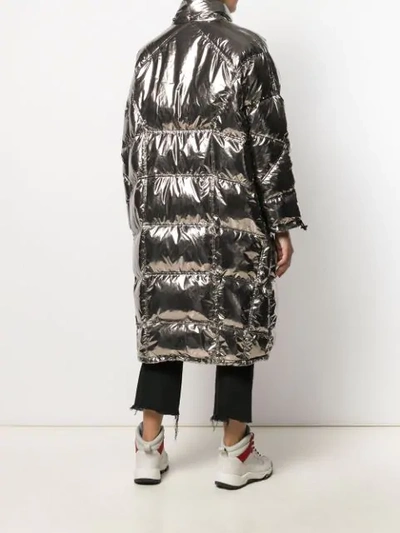 Shop As65 Long Puffer Coat In Silver