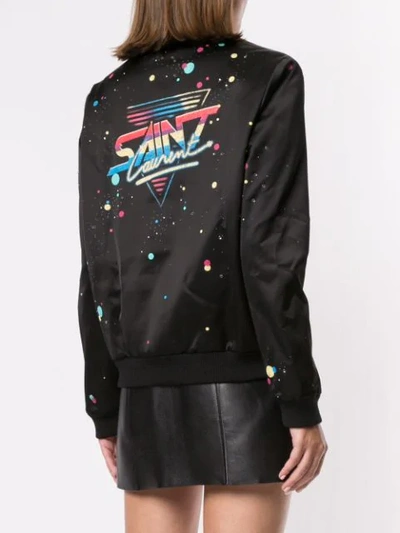 Shop Saint Laurent Logo Print Varsity Jacket In Black
