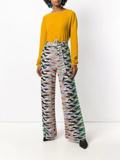 Shop Missoni Geometric Knitted Trousers In Yellow