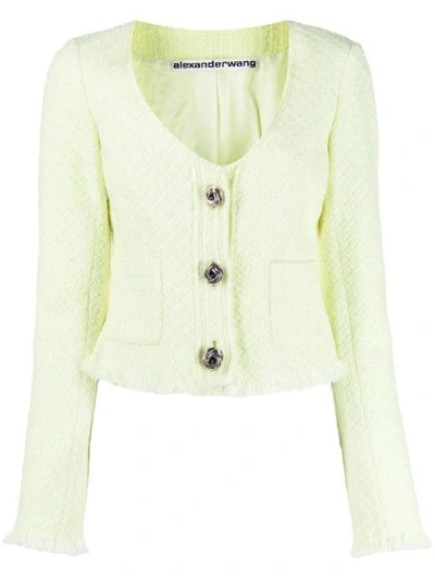 Shop Alexander Wang V-neck Tweed Cardigan In Green