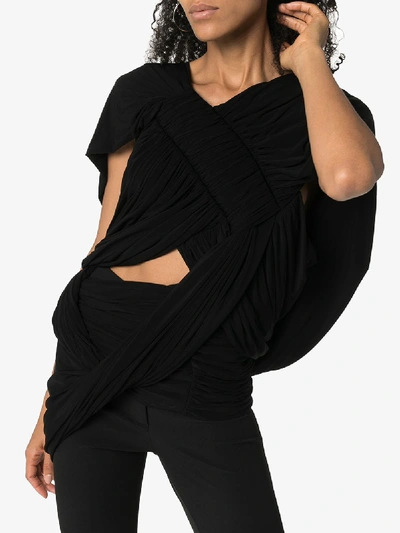 Shop Rick Owens Ruched Cutout Jersey Top In Black