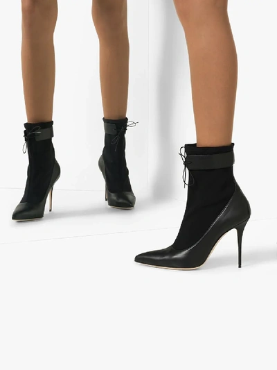 Shop Manolo Blahnik Black Said Elastic Leather Ankle Boots