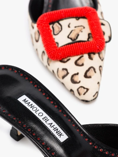 Shop Manolo Blahnik Multicoloured Mafrisa Leopard Print Mules In Red