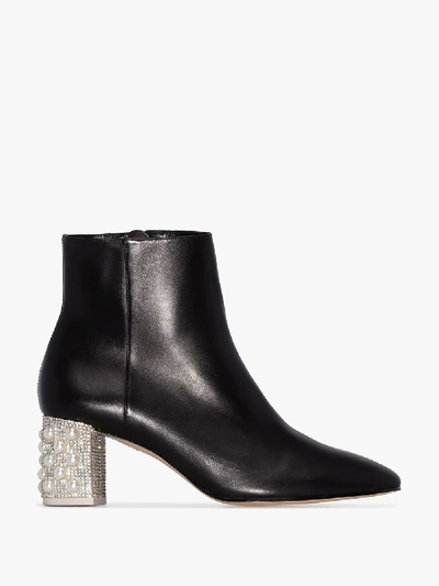 Shop Sophia Webster Black Toni Embellished Heel Leather Ankle Boots