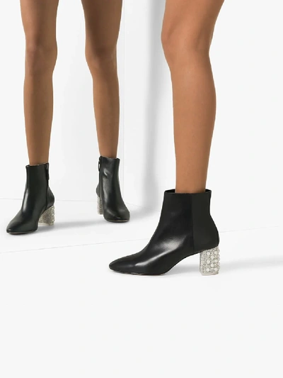 Shop Sophia Webster Black Toni Embellished Heel Leather Ankle Boots