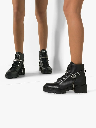 Shop Balmain Black Ranger Chain Leather Ankle Boots