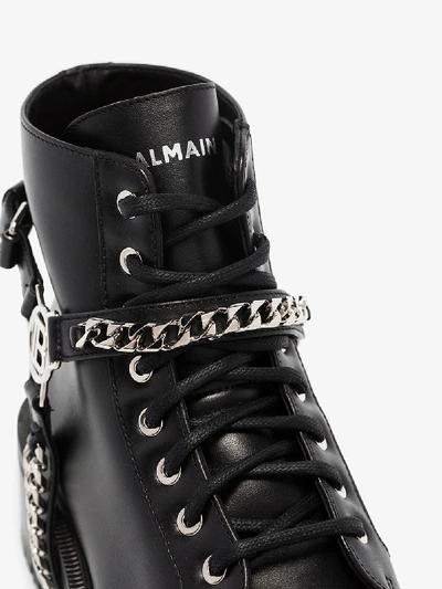 Shop Balmain Black Ranger Chain Leather Ankle Boots