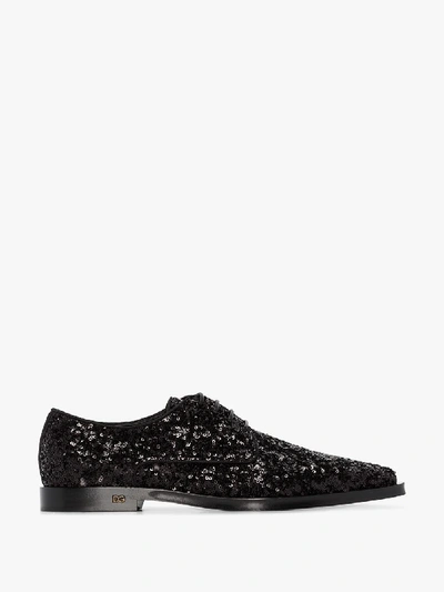 Shop Dolce & Gabbana Black Millennials Sequinned Lace-up Shoes In Nero/nero