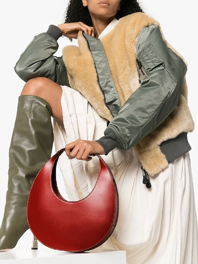 Shop Staud Red Moon Leather Shoulder Bag In Brown
