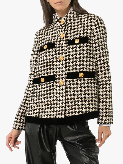 Shop Gucci Buttoned Houndstooth Wool Jacket In Multicolour