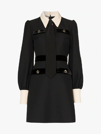 Shop Gucci Shirt And Tie Wool Dress In Black